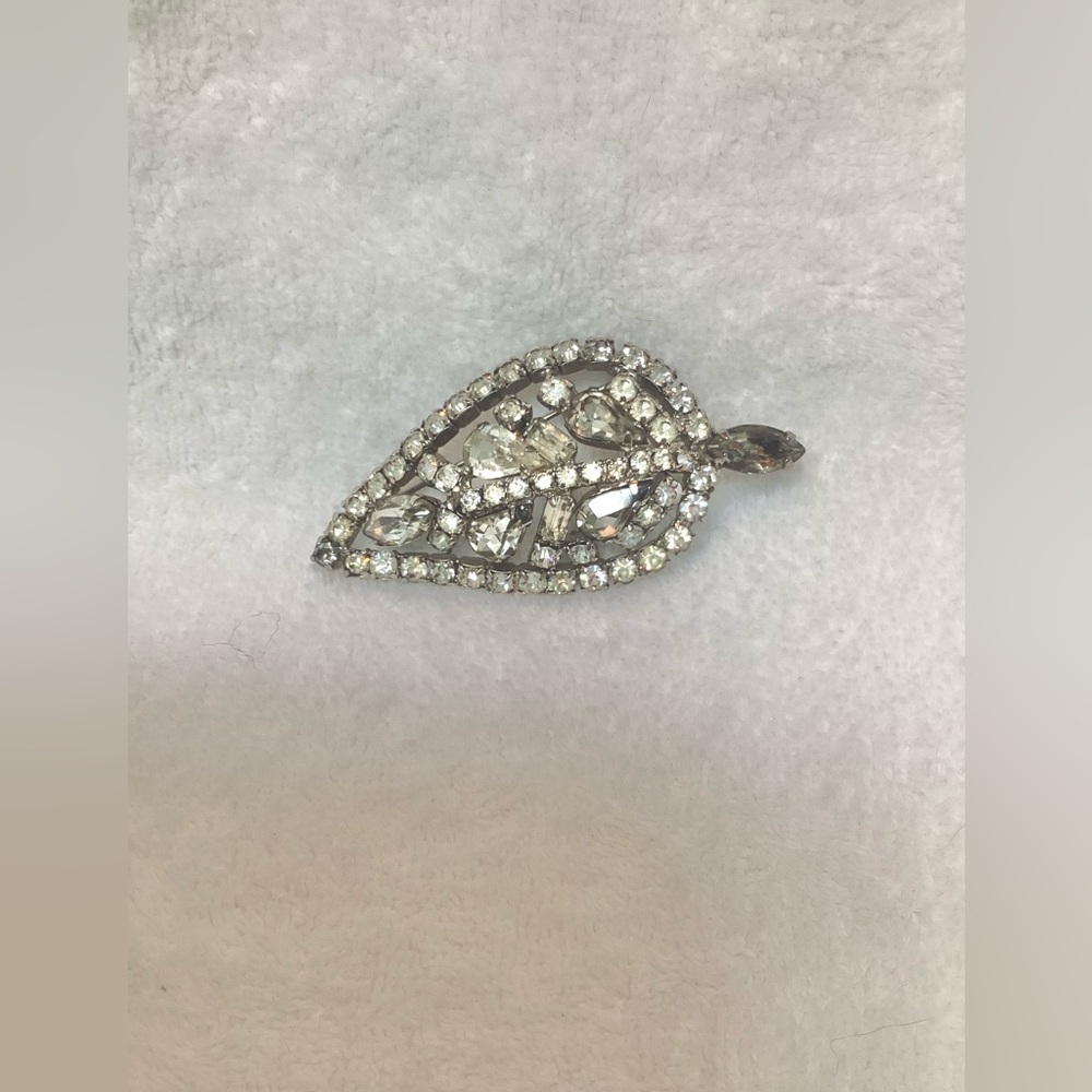 Vintage rhinestone leaf brooch, Trifari
